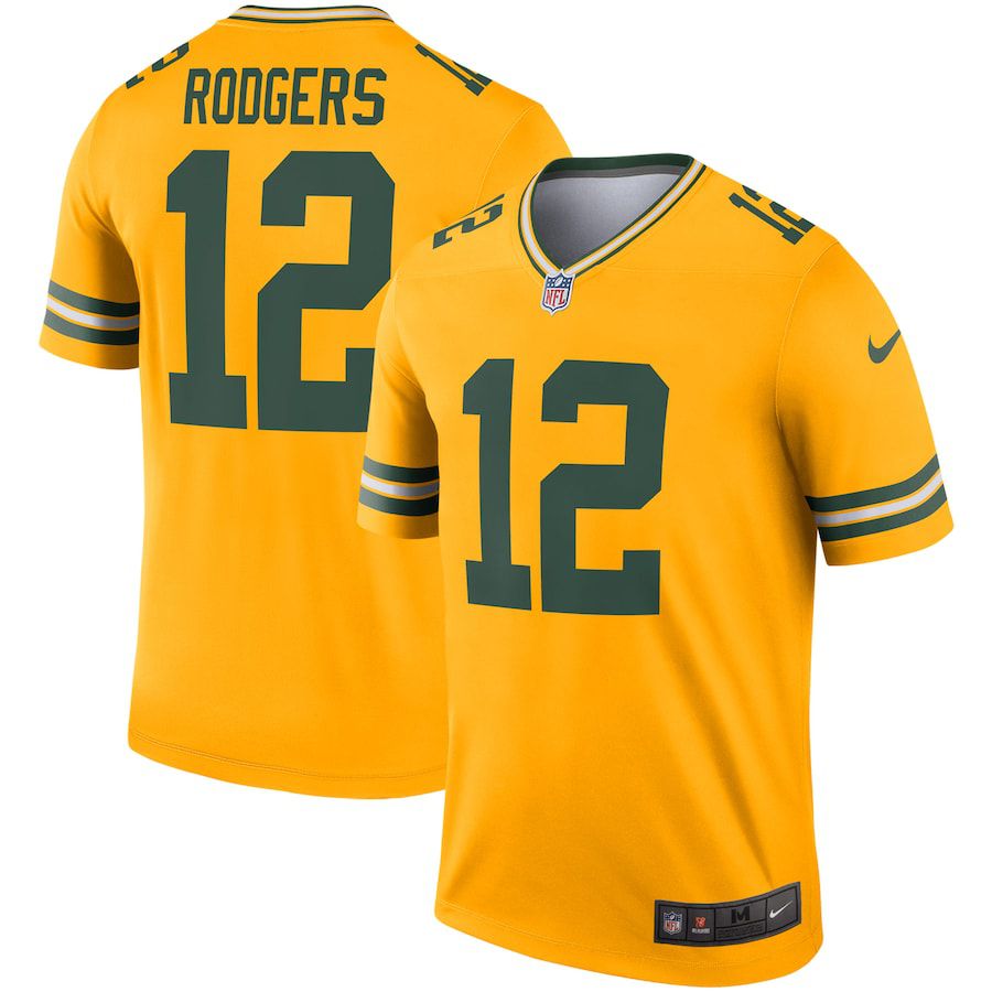 Men Green Bay Packers 12 Aaron Rodgers Nike Gold Inverted Legend NFL Jersey